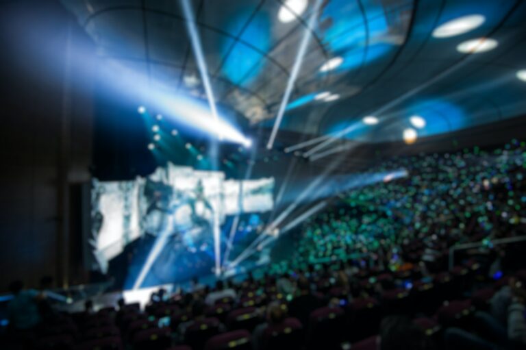 Abstract blurred background of big esports gaming event at big arena